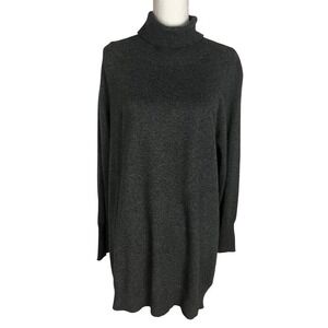 UNIQLO  100% Cashmere Gray Tunic Sweater Women's Size L Turtle Neck Long Sleeve